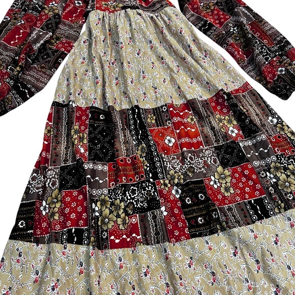Vintage‎ 70s Patchwork Prairie Maxi Dress Balloon Sleeves XS Boho Hippie - Picture 4 of 12